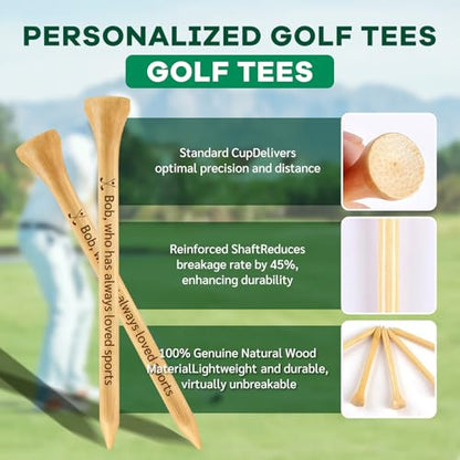 50-1000 PCS Personalized Golf Tees, Custom Golf Tees Printed with Your Name or Text, Logo, Wooden Golf Tees 3 1/4'' 2-3/4'' 2-1/8''Inch Size,Golf Accessories for Men & Women