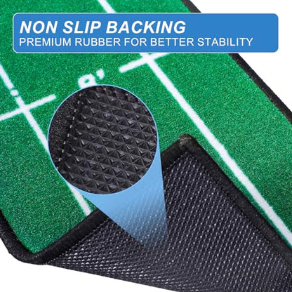 Golf Putting Mat Indoor & Outdoor Professional Golf Practice Putting Green Mat with Distance Marker Anti Slip Backing Golf Training Accessories Portable Matt - style: P01-Dark Green