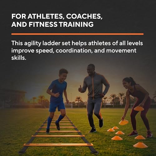 Agility Ladder Set, 12-Rung Speed Ladder + Training Cones, Soccer Training Equipment, Footwork Drills Kit, Speed & Agility Equipment, Football Practice Equipment, Basketball Gear