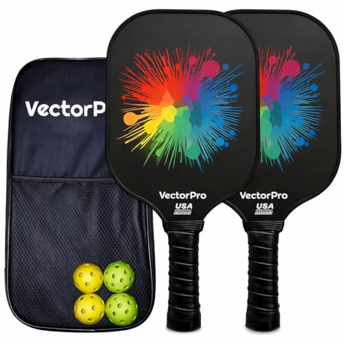 Pickleball Paddles Set of 2, USAPA Approved Pickleball Set with 4 Pickleball Balls and Bag, Fiberglass Pickle Ball Rackets 2 Pack for Men Women