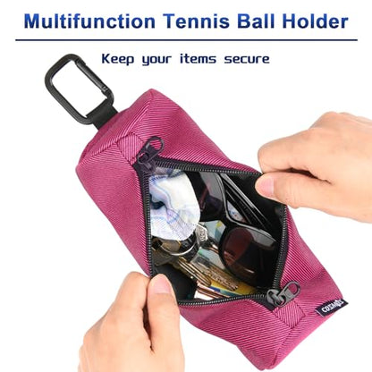 Cosmos Pickleball Ball Holder, Portable Carrying Storage Bag with Hook, Travel Accessory Pouch Holds 3 Pickleball Balls - color: Hot Pink