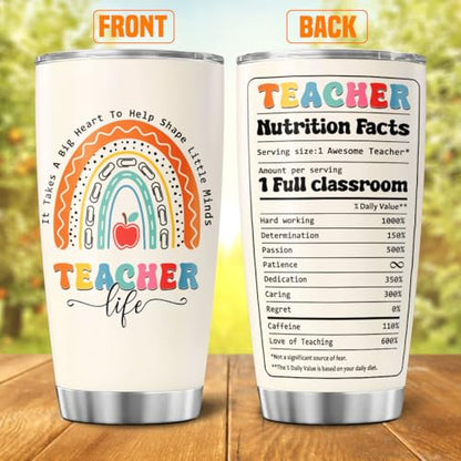 Teacher Appreciation Gift for Women, Inspirational Rainbow Quote 20oz Stainless Steel Insulated Cup, Thoughtful Tumbler for Mentor, Preschool, Kindergarten, Back to School - color: Teacher Life Z8
