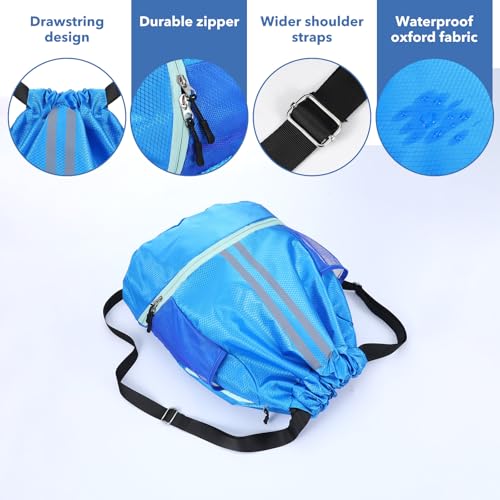 Drawstring Gym Bag with Shoe Compartment and Side Mesh Pockets, Waterproof Sports Drawstring Backpack, Wet and Dry Separation String Backpack for Women Men, Suitable for Fitness, Swimming, Football