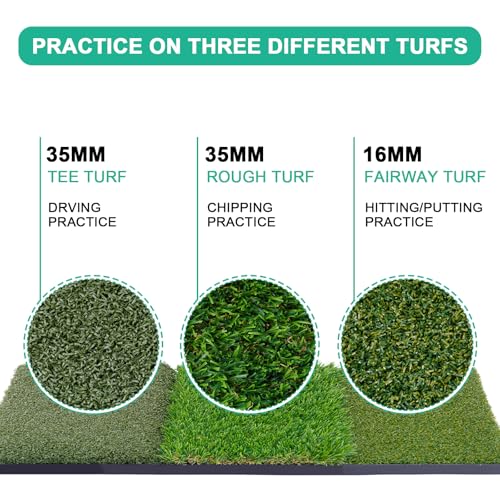 Golf Hitting Mat 24"x16" | 24"x24" Tri-Turf Golf Practice Mat Outdoor Indoor Portable Training Matt Traint Aid Batting Turf Matt for Chipping, Driving and Full Swing Practice
