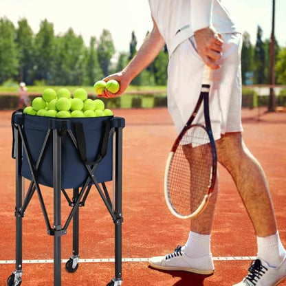 TOBWOLF Foldable Tennis Ball Hopper,Holds 160 Balls, Portable Tennis Ball Hopper with Wheels,Upgraded Large Capacity Pickleball Ball Holder for Baseball Softball Pickleball Training