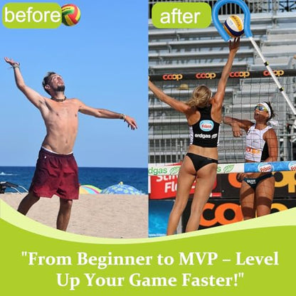 Volleyball Spike Trainer with Adjustable Pole, Volleyball Hitting Trainer with Question Mark Hook,Double Handed-Bead,Hanging Volleyball Training Belt and Volleyball Spike Assist Strap(No Ball)