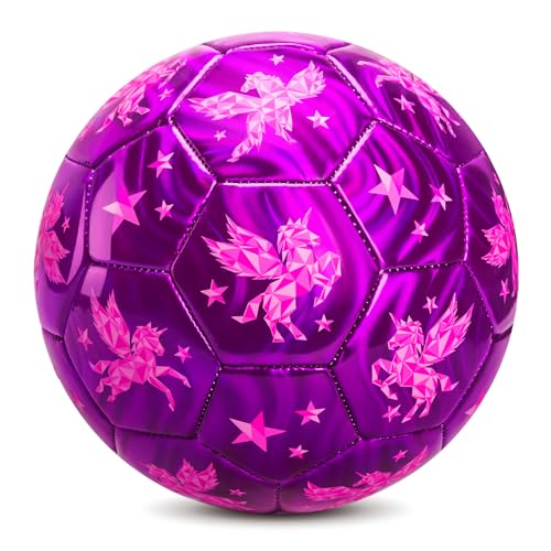 Soccer Ball Size 2 Size 3 Size 4 For Toddlers Kids Ages 1-3 3-8 8-12 - Glitter Unicorn Dinosaur Design - Sports & Outdoors Ball with Pump Deflated - Gift for Girls Boys Children Youth School Birthday