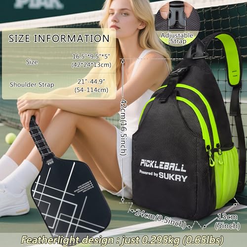SUKRY Pickleball Bag Lightweight Sling Backpack for Men and Women with Multi-Pocket Crossbody Gym & Travel Backpack Pickle Ball Accessories - color: Yellow