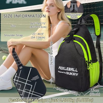 SUKRY Pickleball Bag Lightweight Sling Backpack for Men and Women with Multi-Pocket Crossbody Gym & Travel Backpack Pickle Ball Accessories - color: Yellow