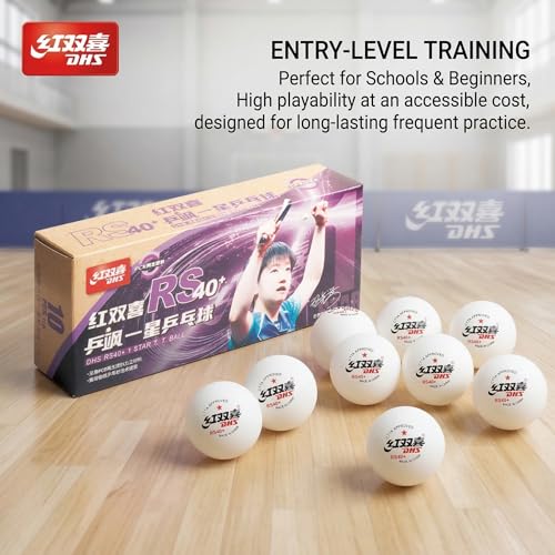 DHS Sports RS40 1 Star Table Tennis Ball - PCR Recycled Material, Entry-Level Training Ball, Stable and Durable, Seamed 40mm+ Ball, 10 Balls Pack