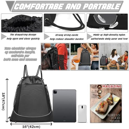 STAY GENT Drawstring Basketball Backpack for Boys, Foldable Soccer Backpack Gym Bag Sackpack Sports Sack with Detachable Ball Mesh Bag for Volleyball Baseball Yoga - color: Grey
