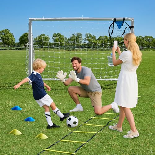 Soccer Goals for Backyard Soccer Goal 12x6 Big 10x6.5 8x6 6x4FT Soccer Goals for Youth Adults and Kids Large Metal 2" Goal Post with Agility Ladder and Target Net Soccer Cones Practice Equipment - style: 8×6 FT