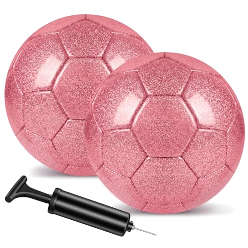 2 Pcs Glitter Soccer Ball Glitter Silver with Pump & Needle, Soccer Ball Kitfor Back to School, Birthday Gifts, Outdoor Sports Recreation Ball - color: Pink, size: Size 3