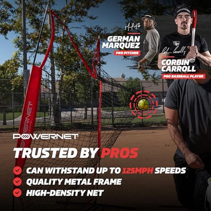 PowerNet 7x7 FT Pitch-Thru Protection Pitching Screen for Softball, 49 Sq Ft Barrier Net Only or Net + Frame, Portable Pitching & Batting Practice Net, Open Area in Net for Ball to Pass Through - style: Net + Frame Bundle
