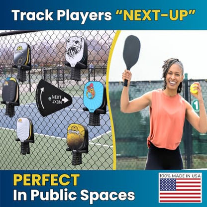 Pickleball “Next-Up” Tracker, A Spin & Point Pickleball Paddle Rack Accessory for Tracking Players “Next-Up” on The Courts