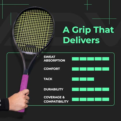 ADV Dry Tennis Overgrip Tape - 3, 6, 12, 30, 60 Pack - FeltTac Tennis Racket Grip Tape - Ultra Absorbent Tennis Grip Tape - Comfort Tennis Racket Grips - Tennis Grips Overgrip