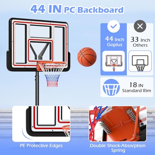 Goplus Basketball Hoop Outdoor, 7.4-10FT Quickly Height Adjustable Basketball Goal with 44 Inch Shatterproof PC Backboard, Wheels, Adults Basketball Stand for Court Backyard Driveway