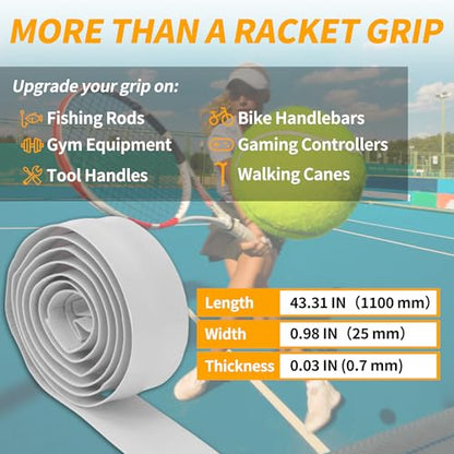 2 Pcs Tennis Racket Grip Tape, Dry Tennis Overgrip Tape, Anti-Slip Absorbent Grip, Racket Overgrip Tape - color: Gray, size: Textured-43.3"x1"x0.03"