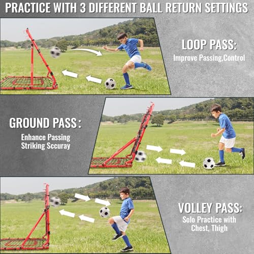 Storgem Baseball Softball Rebounder Net, Pitch Back Rebound Net,Soccer Rebound Net, Fielding Rebounder,Double Sided Adjustable Multi-Sports Pitching Rebound Net for Throwing Practice - style: 33 x 33in-Red