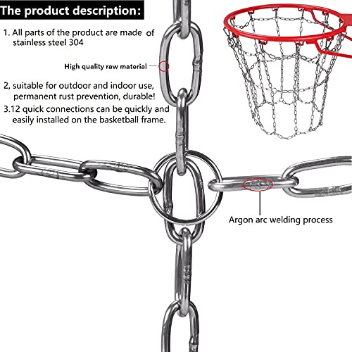 Dakzhou Basketball net, Metal Chain Net Braided Permanent Rust Proof (12 Links), Quick Installation - color: silver