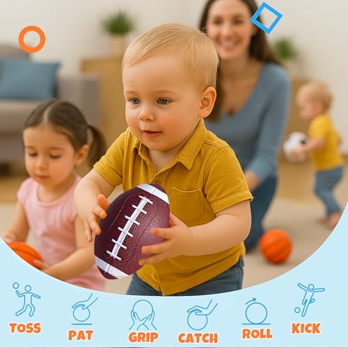 8 Pack Balls for Toddlers Kids, 5 Inch Soccer Balls, Football, Basketball, Beach Balls, Kickball for Outdoor & Indoor Games, Sport Ball Set with Pump and Storage Bag, Boys and Girls Gift