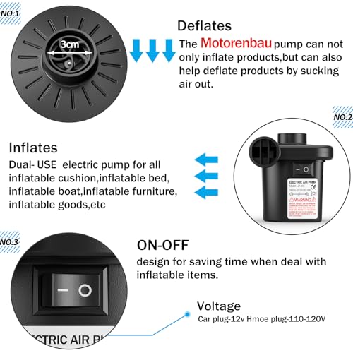 Electric Air Pump for Inflatables,Portable Quick-Fill Air Pump with 3 Nozzles,110V AC/12V DC,Inflator & Deflator Pumps for Outdoor Camping,Air Mattress Beds,Boats,Inflatable Cushion,Couch,Pool Floats