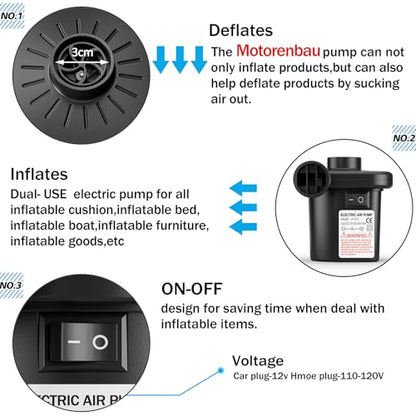 Electric Air Pump for Inflatables,Portable Quick-Fill Air Pump with 3 Nozzles,110V AC/12V DC,Inflator & Deflator Pumps for Outdoor Camping,Air Mattress Beds,Boats,Inflatable Cushion,Couch,Pool Floats