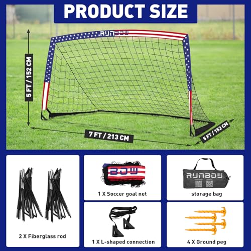 Kids Soccer Goal for Backyard, World Cup Elements Design 7x5 FT Portable Folding Soccer Net for Kid with Carry Bag, Indoor and Outdoor Fun Training Practice Use