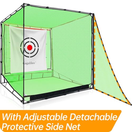 Gagalileo Golf Driving Cage Net: Heavy Duty 1 in Steel Frame - Noise Reduction Target for Backyard Garage Indoor Simulator - 7x7x7 FT High Density Hitting Swing Practice - size: 7x7x7ft with Bottom