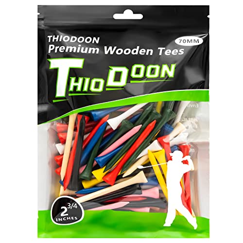 THIODOON Golf Tees Professional Natural Wood Golf Tees Pack of 100, Golfing Tees Multiple Colors Size 3-1/4 inch, 2-3/4 inch or 2-1/8 inch, Tall Golf Tees Bulk Reduce Side Spin and Friction - color: Mixed Color 2-3/4 Inch 70mm