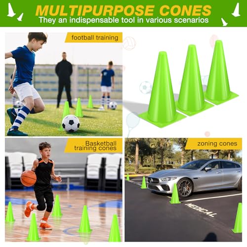 12 Inch Durable Cones,12pcs Versatile Plastic Traffic Cones and Soccer Cones for Sports Training,Agility Drills,Parking Safety,Basketball Training,Football Training. - color: green