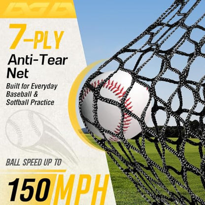 7x7 Baseball & Softball Net with Large Ball Collection System, Upgraded Triangular Base, Softball Pitching Net with 2 Strike Zone, Baseball Nets for Batting, Pitching, Fielding