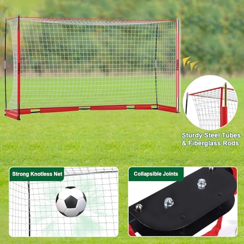 RINREA Portable Soccer Goal, Collapsible Soccer Goal Net Metal Base, Quick Setup Soccer Training Equipment with 1 Carry Bag, 1 Agility Ladder, 4 Ground Nails - color: Standard Red