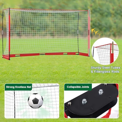 RINREA Portable Soccer Goal, Collapsible Soccer Goal Net Metal Base, Quick Setup Soccer Training Equipment with 1 Carry Bag, 1 Agility Ladder, 4 Ground Nails - color: Standard Red