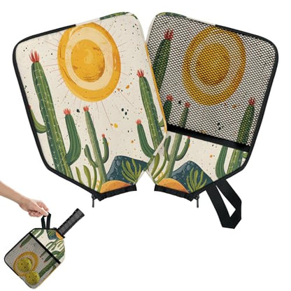 Pickleball Paddle Cover with Pockets and Handle Strap, Racket Sleeve and Ball Holder Organizer, 1 Pcs - color: yellow