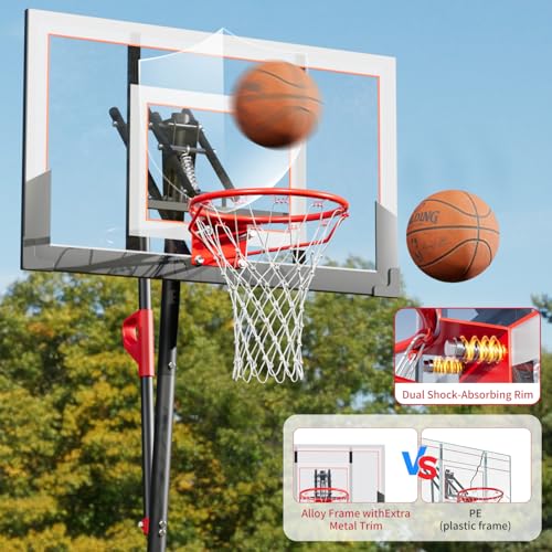 Portable Basketball Hoop, 4.9-10FT Adjustable Basketball Goal System, 44 Inch Outdoor Basketball Hoop for Backyard, Driveway, Court