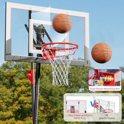 Portable Basketball Hoop, 4.9-10FT Adjustable Basketball Goal System, 44 Inch Outdoor Basketball Hoop for Backyard, Driveway, Court