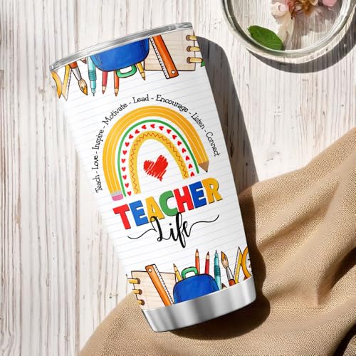 Teacher Life Rainbow Tumbler 20oz, Inspirational Teach Love Inspire Cup, Stainless Steel Thermal Coffee Mug, Appreciation Gift for Women, Back to School, Birthday, Christmas - color: Teacher Life 54