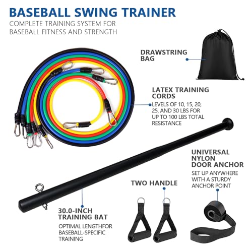 Baseball Swing Training Aid with 5 Adjustable Resistance Bands, Batting Practice Equipment for Speed and Mechanics, All Ages