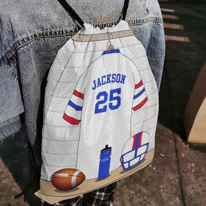 Football Player Name Number White Personalized Drawstring Backpack Sports Gym Bag Christmas Gift Party Goodie String Cinch Bag for Women Men - color: Option 60