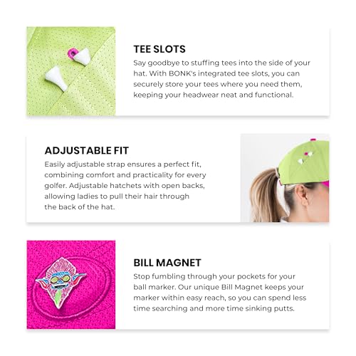 Ladies Adjustable Hats - Tee Holder with Tees & Bill Magnet with Ball Marker - 100% Custom Made - color: Sorbet Bonk, style: Center