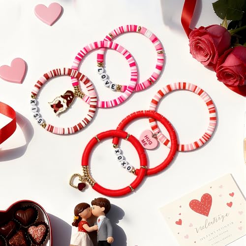 OHOME Valentines Day Outfit Women - 6 Pack Bracelets for Her | Valentines Day Gifts for Her - Valentines Shirts Dress Pajamas | Galentines Decorations Decor Party Supplies - style: Valentines day