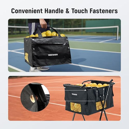 NEEWER Tennis Ball Hopper, Pickleball Retriever Collector Basket Cart Holder Tennis Court Equipment Accessory for Training Teaching - style: PB01X Bag/Cart