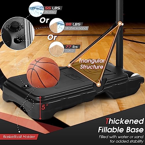 Giantex Basketball Hoop Outdoor Indoor, 4.3 FT-8.2 FT Height Adjustable Basketball Goal Court System w/Fillable Base, Backboard & 2 Wheels, Portable Basketball Hoop for Kids Backyard Driveway