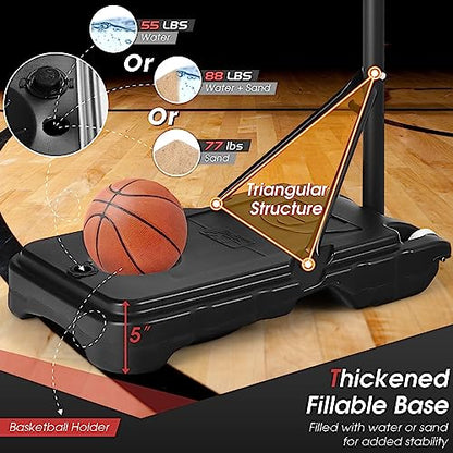 Giantex Basketball Hoop Outdoor Indoor, 4.3 FT-8.2 FT Height Adjustable Basketball Goal Court System w/Fillable Base, Backboard & 2 Wheels, Portable Basketball Hoop for Kids Backyard Driveway