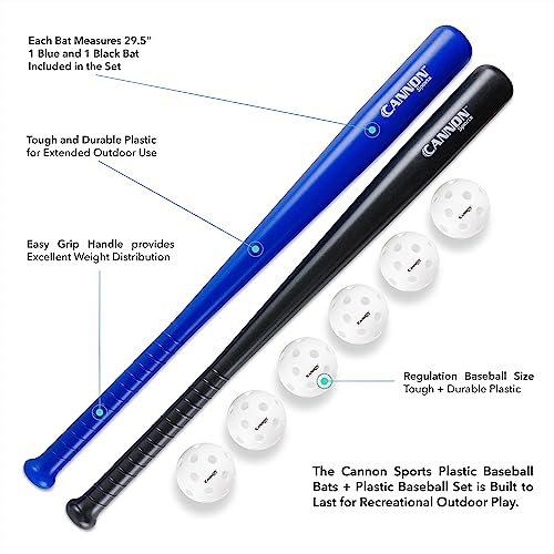 Cannon Sports Plastic Baseball Bat and Ball Set - 2 Plastic Bats (29.5-Inches) and 6 Plastic Baseballs (9-Inches)