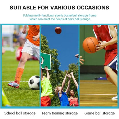 Blue Gym Ball Storage Cart, Garage Sports Equipment Organizer Locker Cart, Rolling Basketball Racks Holder for Balls, Sports Ball Storage Cart, for Garage Storage, Gym