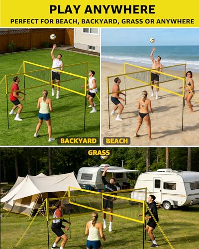 VICHTOP 4 Square Volleyball Game Set - 4 Way Cross Net for Backyard & Beach, Portable Outdoor Volleyball Badminton Combo Net, 4 Person Four Square Volleyball Net with Carrying Bag