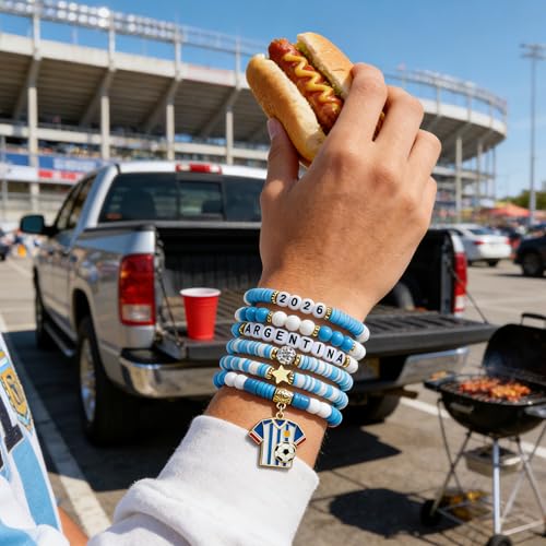 OHOME Soccer Party Favors - 6 Pack Argentina Soccer Bracelets | Soccer Mom Essentials - 2026 World Game Cup Merchandise Accessories Outfits for Women Men - Soccer Gifts for Fans Players Coaches Team - style: Argentina soccer