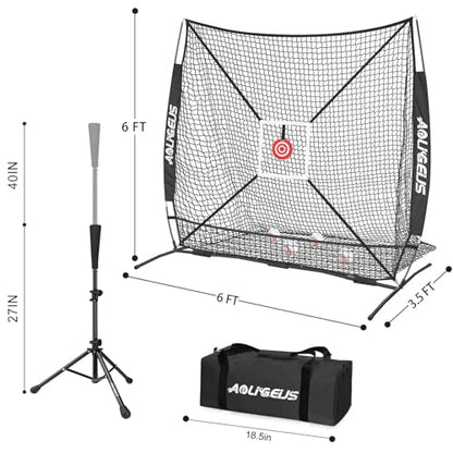 6'X6' Baseball Softball Practice Net,Pitching Net,Batting Net,with Bonus Strike Zone,Target and Bow Frame,for Hitting,Pitching,Catching - size: 6 x 6 FT, style: Full Mouth Version-Black